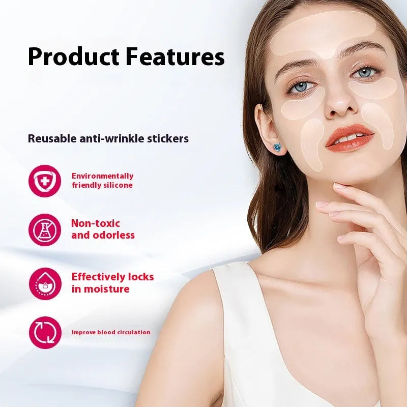Silicone anti-wrinkle facial stickers 5-piece set for wrinkle reduction