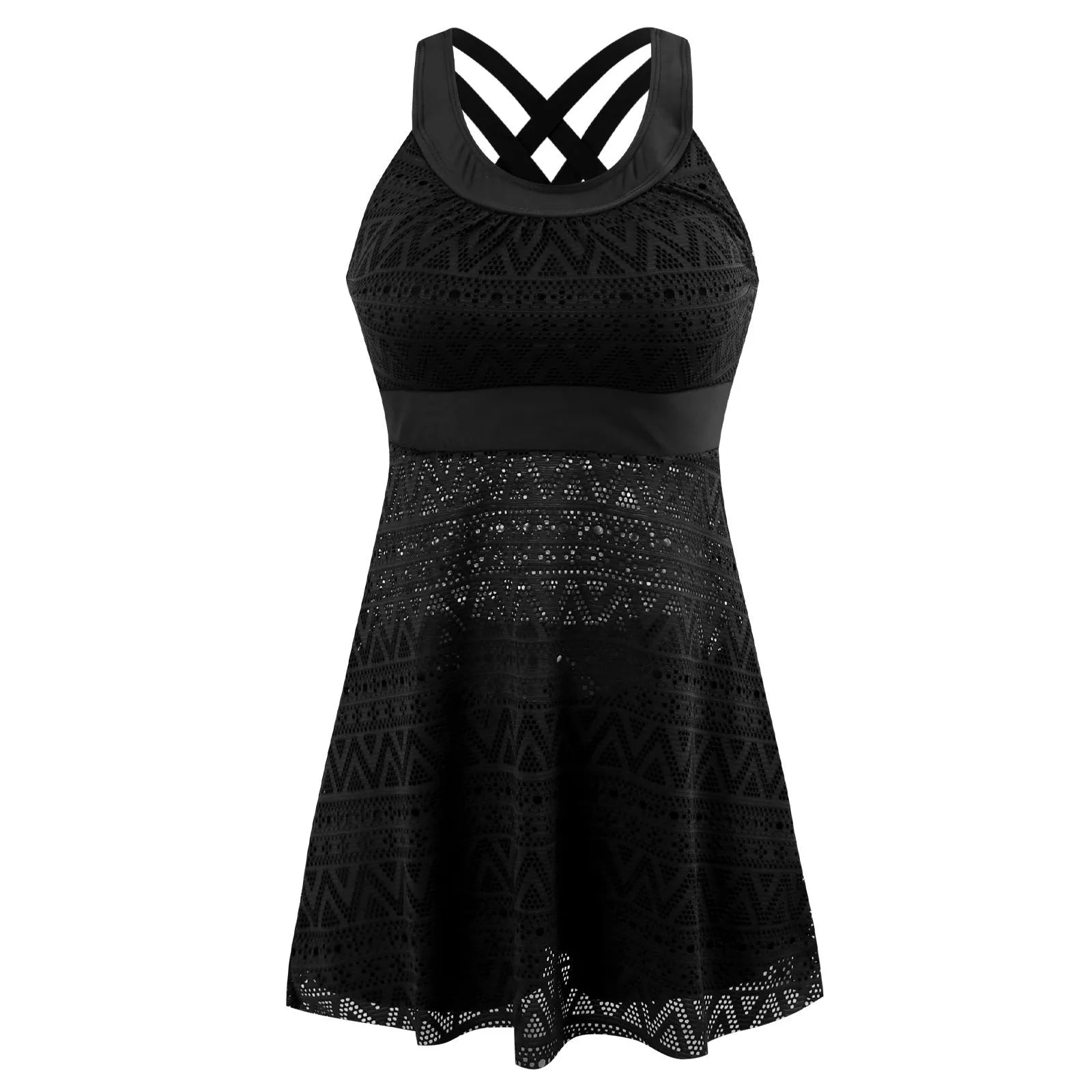 Ladies conservative split swimsuit in black or dark blue solid colour, briefs style.