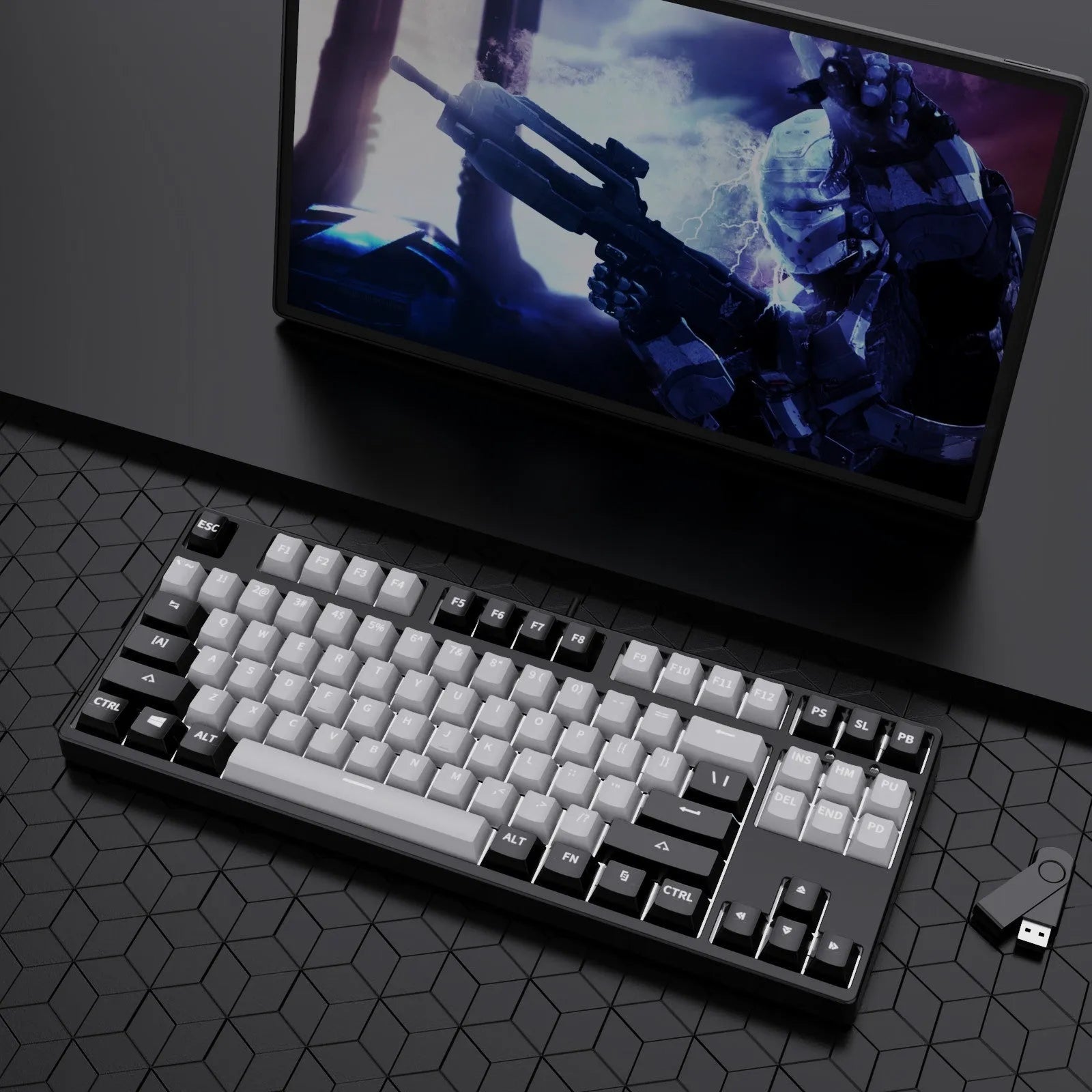 87 key wired mechanical gaming keyboard with two-colour keycaps and metal construction
