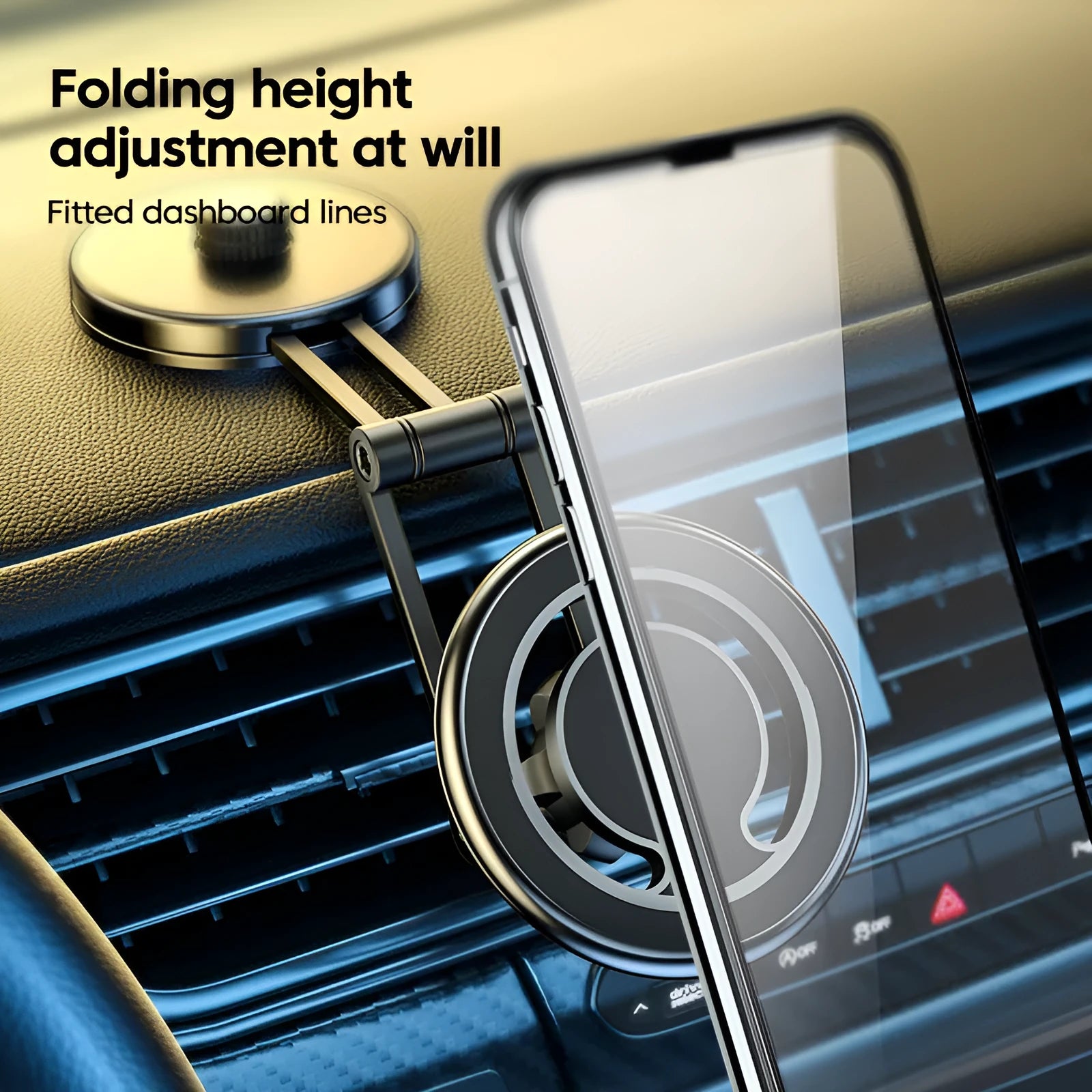 Telescopic folding car phone holder with magnetic suction for dashboard mounting