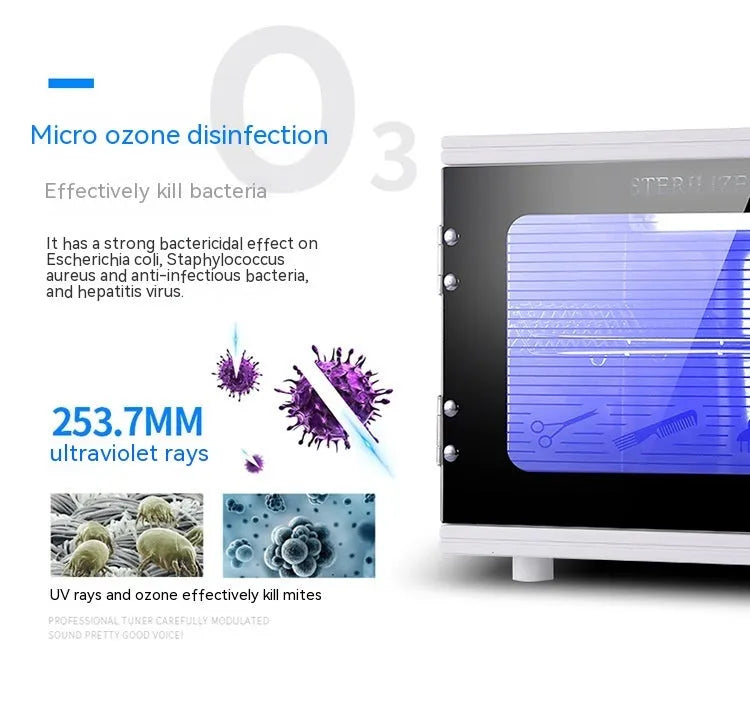 Small silver ultraviolet sterilizer for beauty salon tool disinfection with stainless steel interior