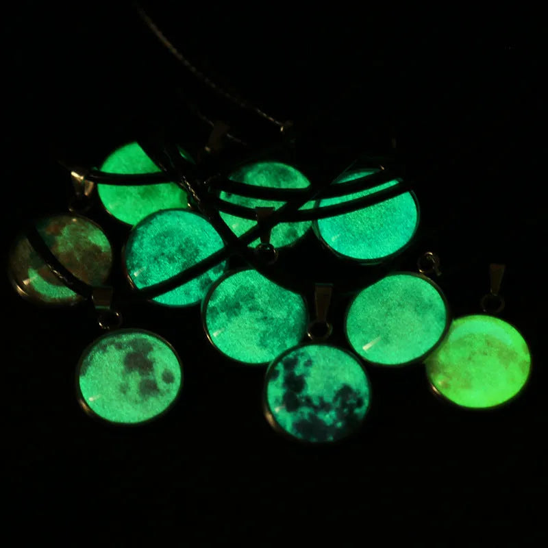 Luminous alloy pendant necklace with organic glass Christmas moon night sky celestial design