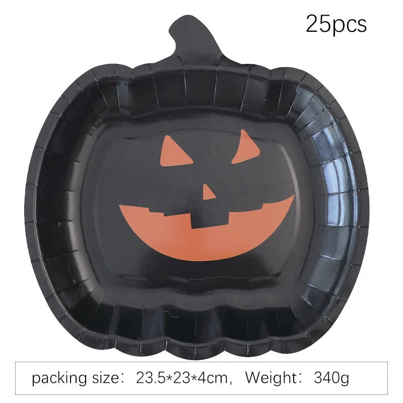 Black Halloween pumpkin design on 9-inch disposable paper plate
