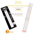 Three white charcoal highlighting pencils in wooden barrels for sketching and drawing