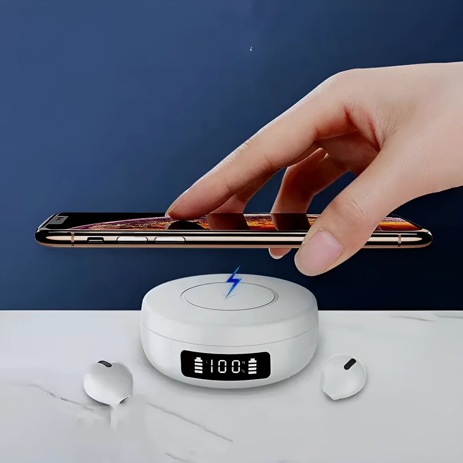 Wireless Bluetooth earbuds with wireless charging case in black, white or colour options