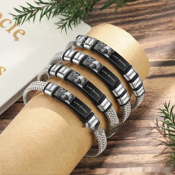 Titanium steel lettering bracelet with leather rope and heart shape bead