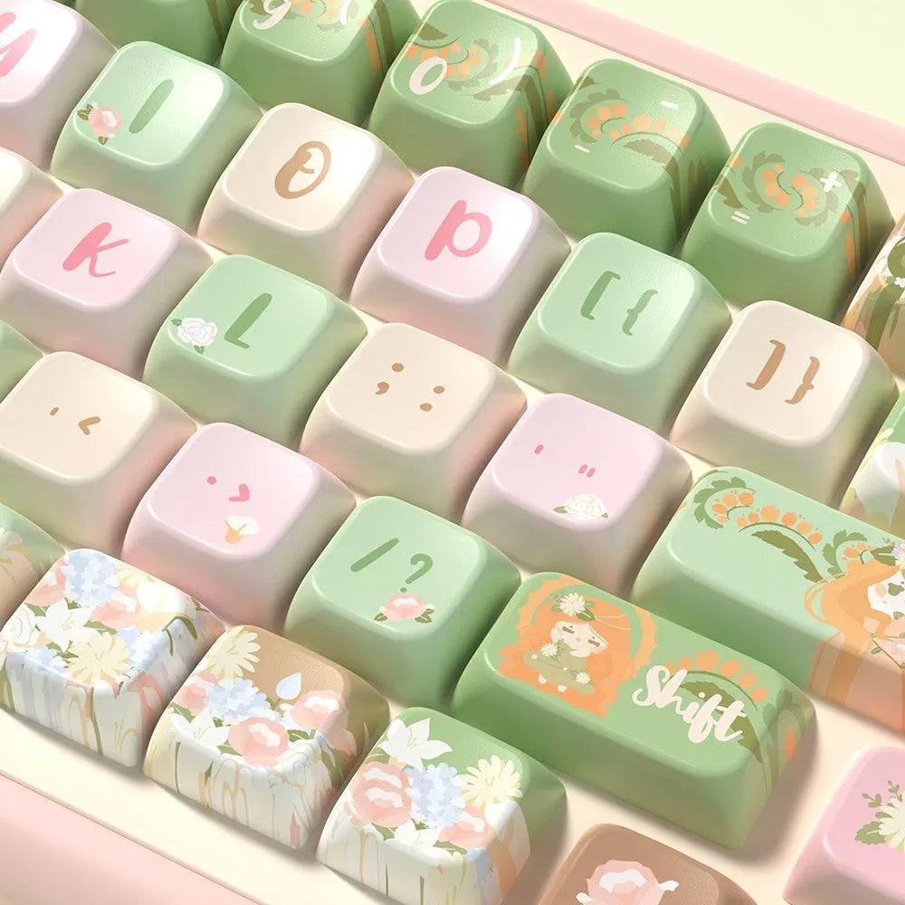 Mu Xia Garden mechanical keyboard key caps in Summer Garden colour with sublimation printing
