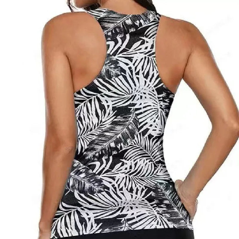 Women's split bow bikini swimsuit in polyester, shown in available colours and sizes.