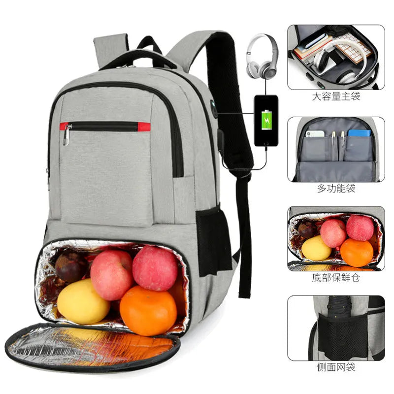 Large insulated Oxford cloth picnic backpack with curved straps, shown in light grey colour.