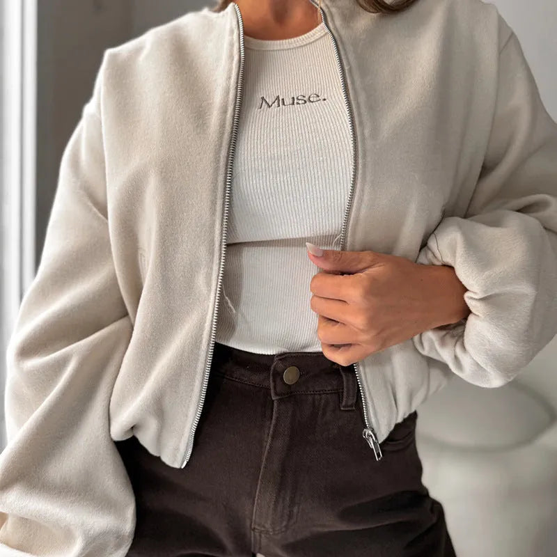 Women's off-shoulder round neck coat with lantern sleeves in loose Japanese Korean casual style