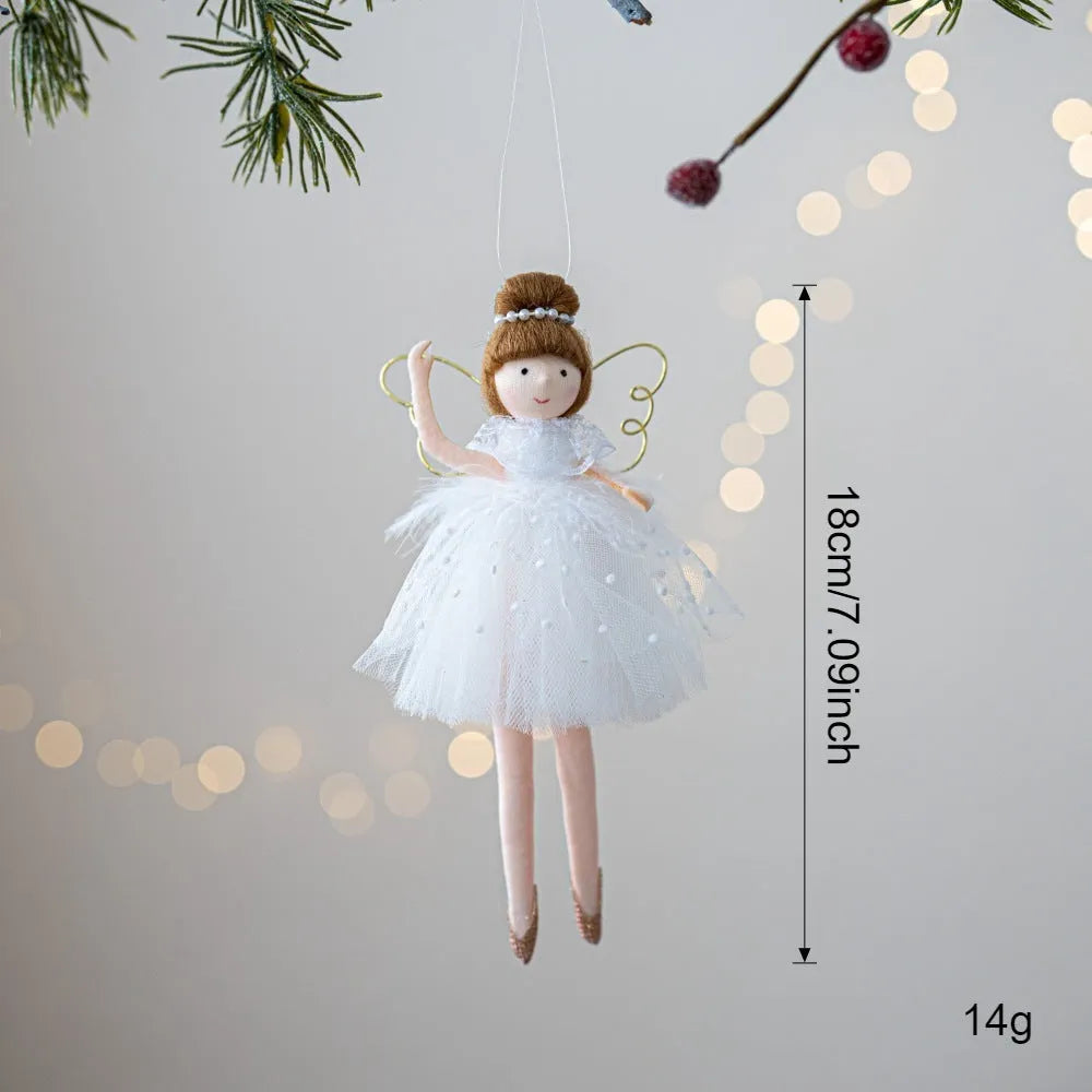 Pink and white cloth ballet angel girl plush doll pendant for decorative display