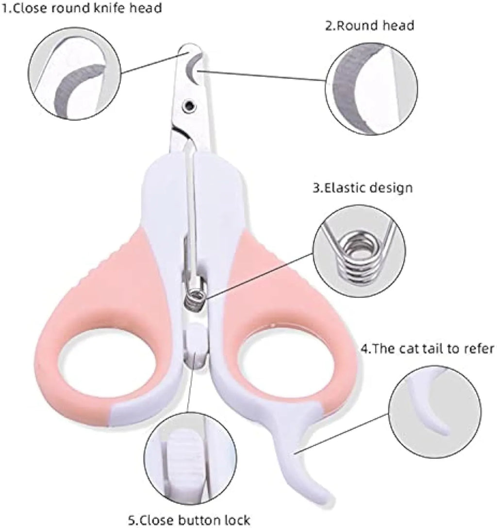 Cat nail clippers with curved blade and safety guard for small pet grooming