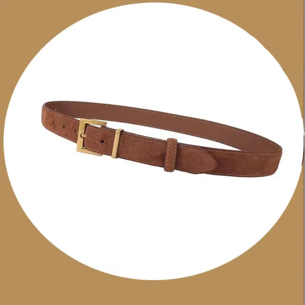 Ladies' genuine leather belt with quadrilateral pin buckle in black colour