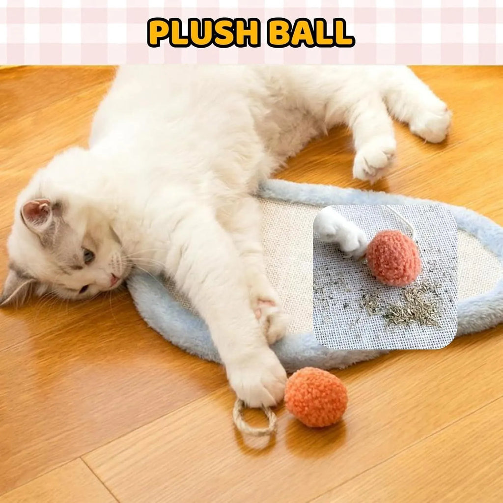 White natural sisal cat scratching mat with cartoon sleeping cat design