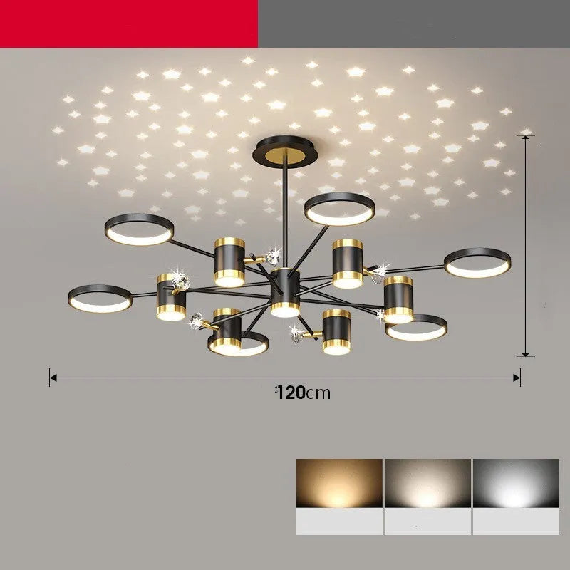 Black iron pendant chandelier with 13 heads and remote control for whole house lighting