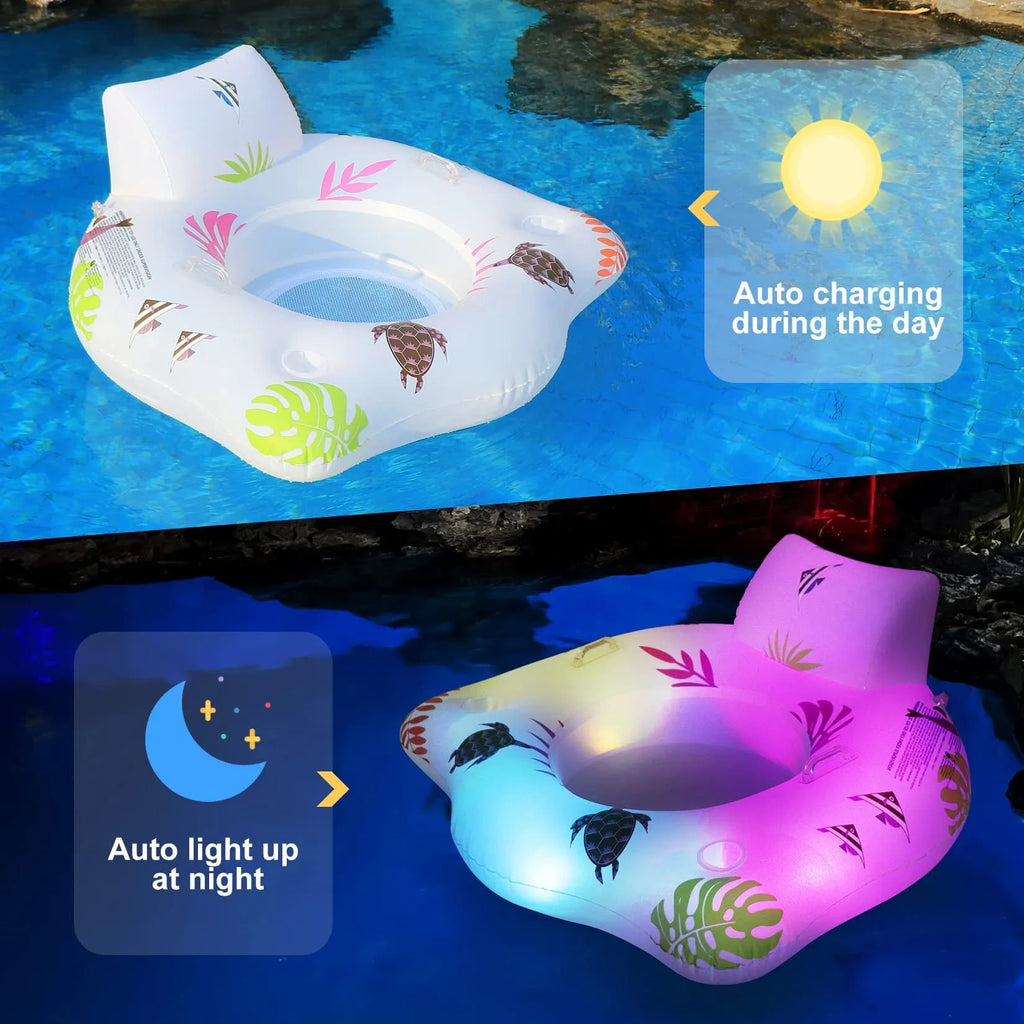 White U-shaped inflatable float with luminous design for pool lounging