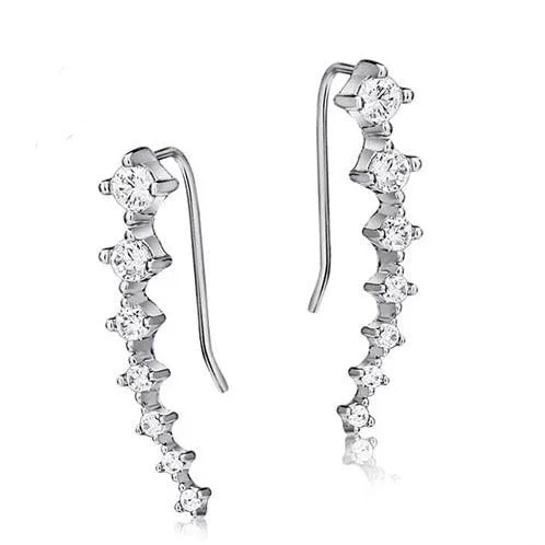 925 sterling silver ear-sticking ear hook studs with crystal inlay geometric shape 2.3cm length women's silver earrings
