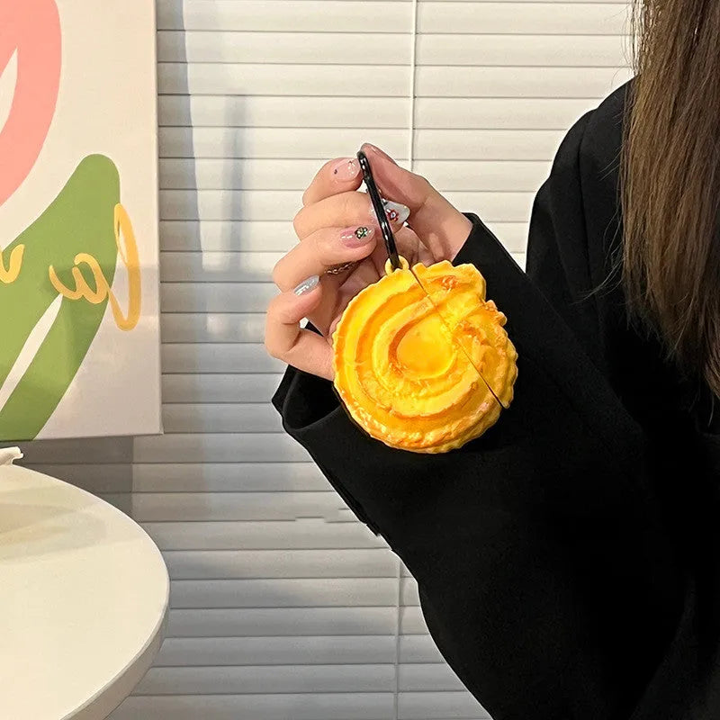 Yellow silicone butter cookie shaped protective case for AirPods charging case compatible with multiple models