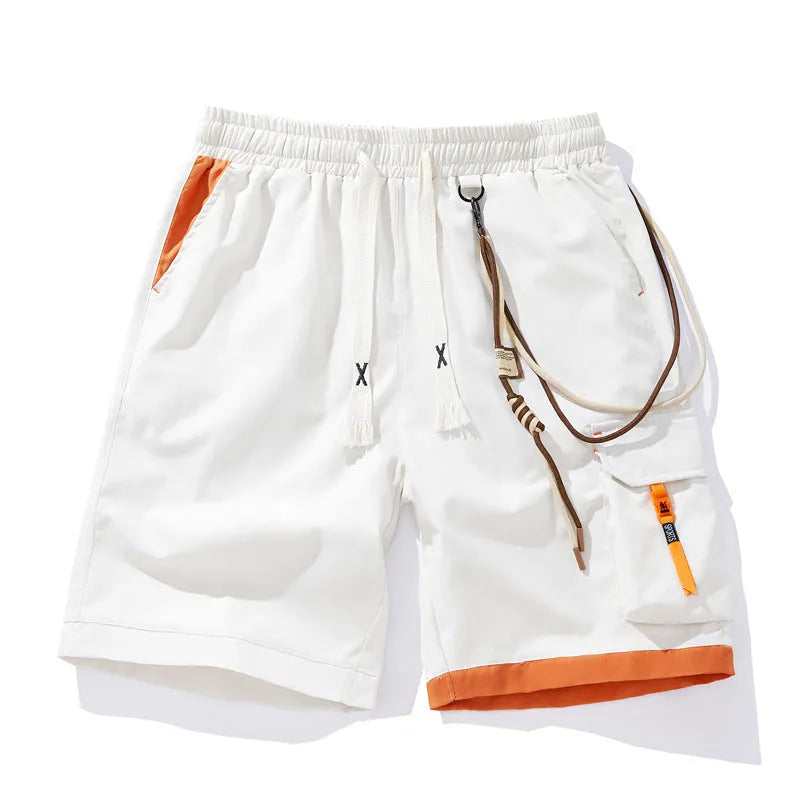 Men's loose-fit bamboo fibre shorts in coffee colour, showing straight-leg cropped design on a hanger.