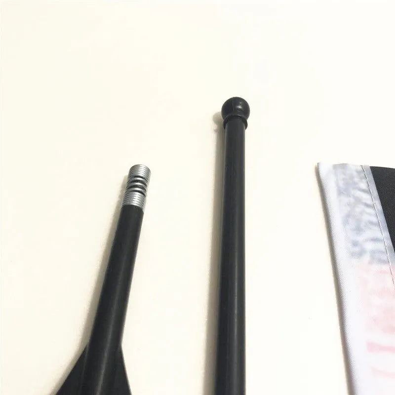 Cycling handlebar flag pole with small square polyester flag attached to plastic pole