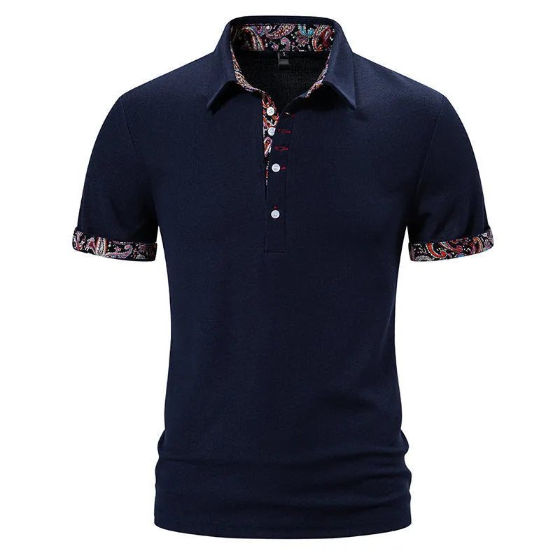 Men's white polo shirt with colour stitching detail on the turnover collar and short sleeves.