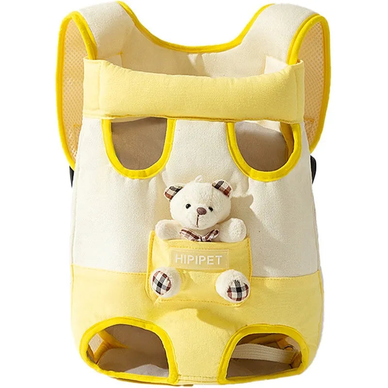 Soft canvas pet chest carrier bag with animal pattern in multiple colour and size options.