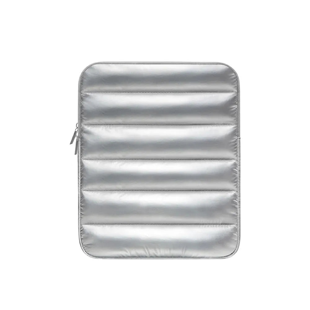 Fluffy air puff laptop sleeve with elastic sides in black colour protecting 11 inch device