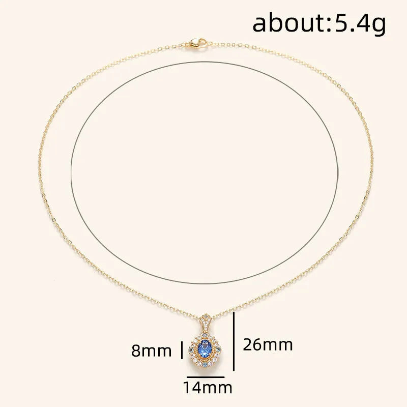 Royal necklace with mixed gem inlay pendant on golden box chain, adjustable from 21cm to 50cm