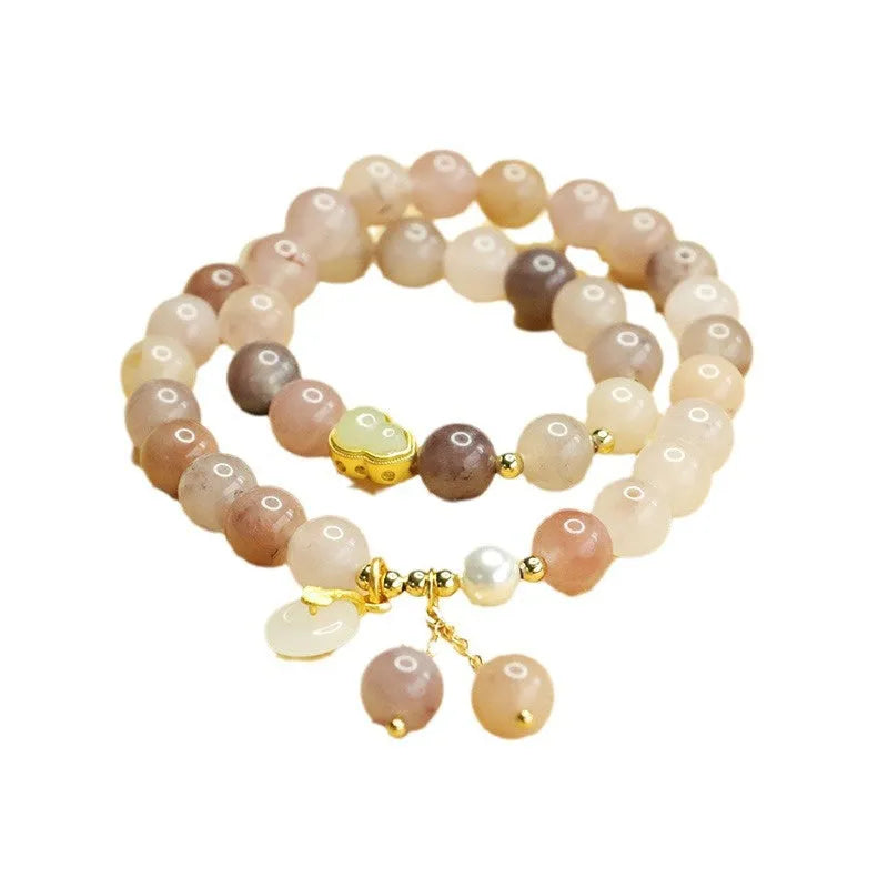 Natural Jinsi Jade double ring bracelet golden silk jade colour 8mm beads unisex gourd style