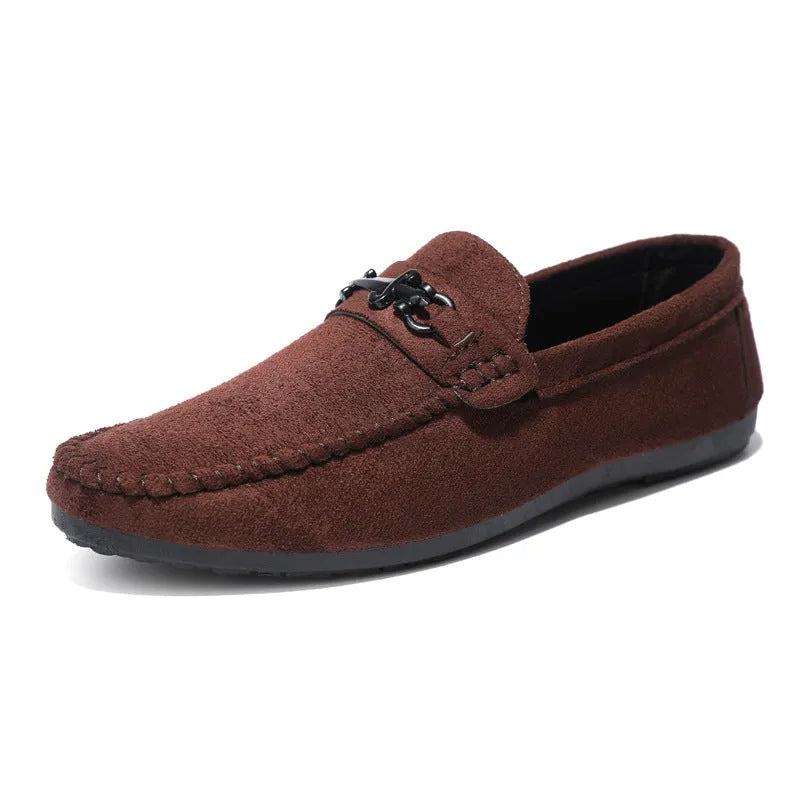 Men's black waterproof slip-on loafers with round toe and low heel casual design
