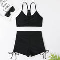 Women's purple and black high waist split swimsuit bikini with sleeveless design