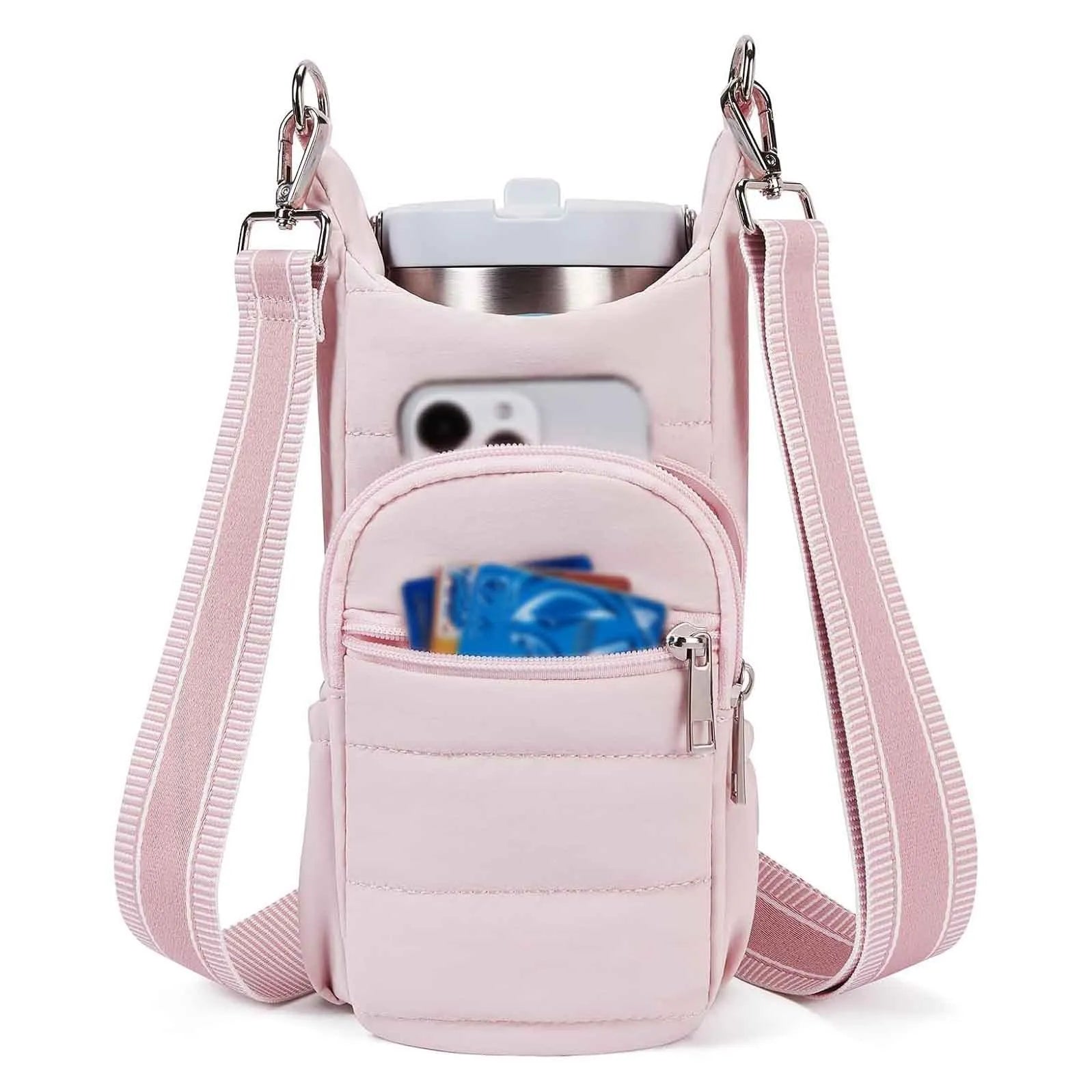 Cloth bicycle water bottle bag in black, pink and beige colours